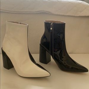 Spilt patent leather bootie